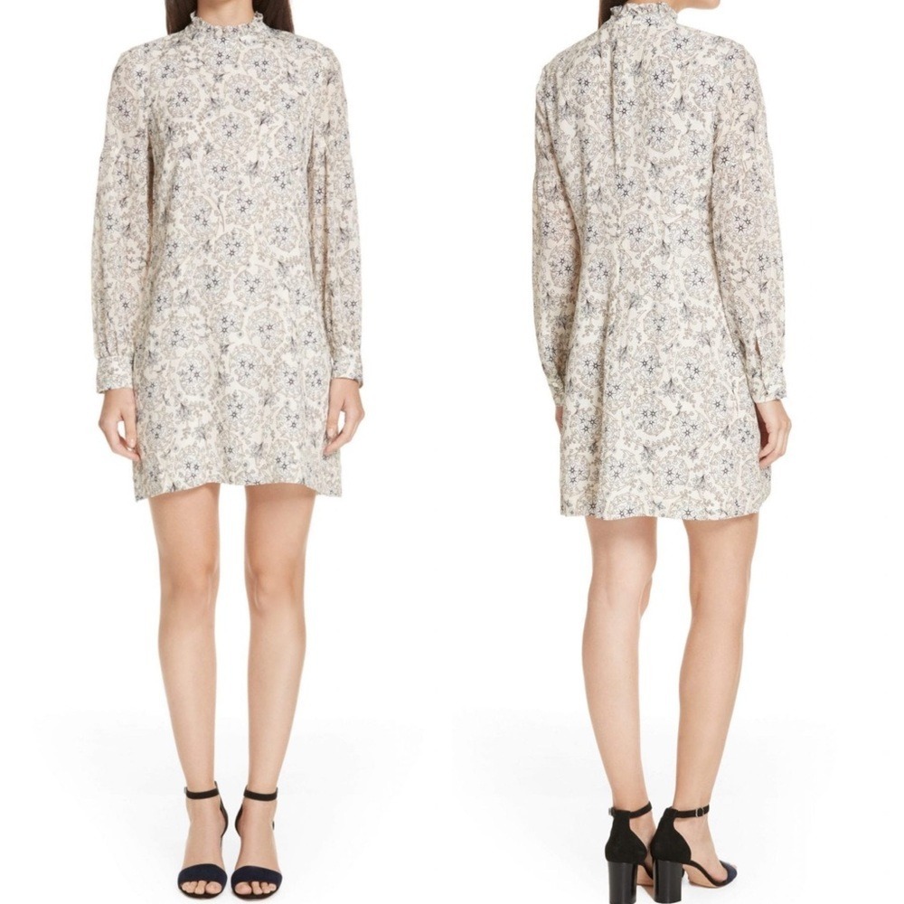 Derek Lam 10 Crosby Silk Cream Floral Print Long Sleeve‎ A Line Dress